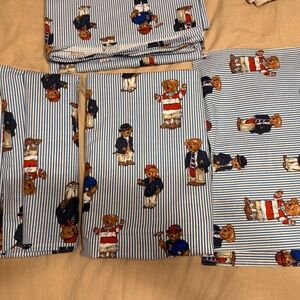 Ralph Lauren Blue and White Striped Teddy Bear Table Linens